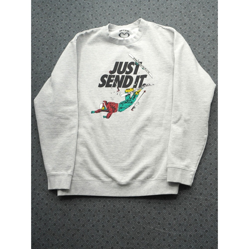 Jerry of the Day "Just Send It" Ski Snowboard Graphic Sweatshirt Gray Mens 2XL